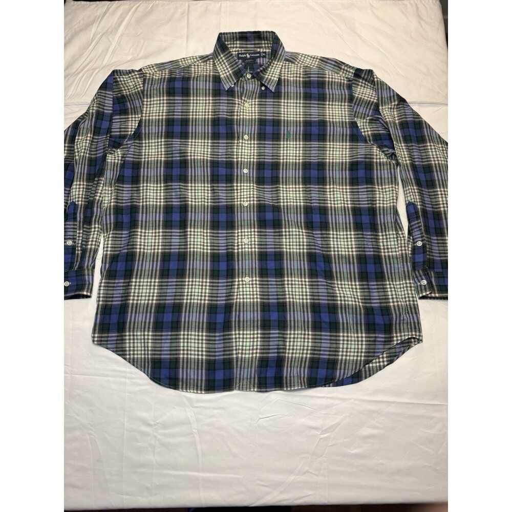 Ralph Lauren Blake Shirt Mens Green Pony Houndstooth Plaid Flannel Cotton XL
